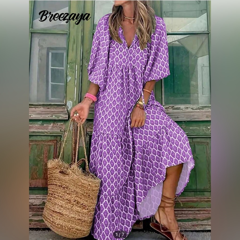 Purple and White Patterned Dress